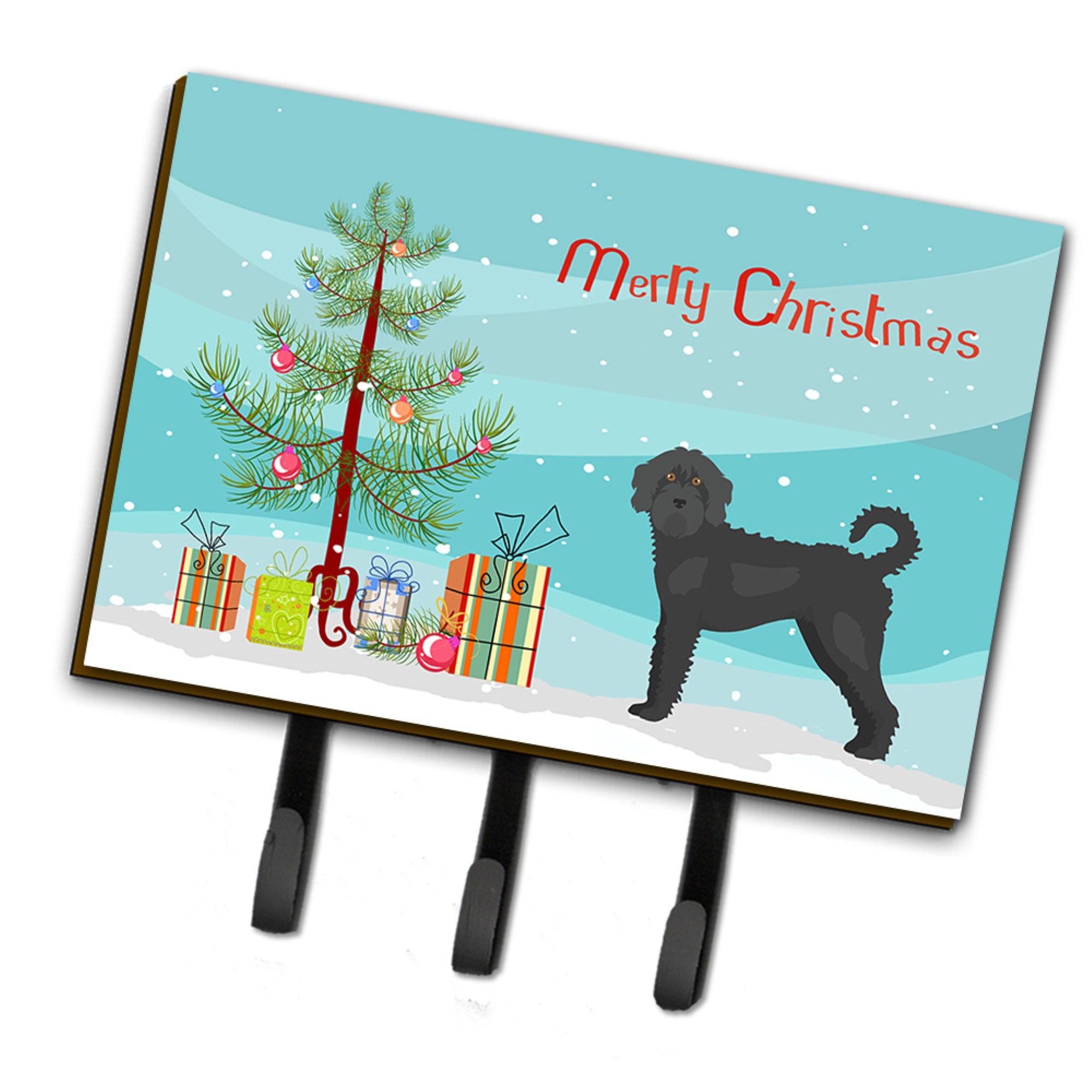 Caroline'S Treasures Black Labradoodle Christmas Tree Leash Or Key Holder Hooks, Multicolor